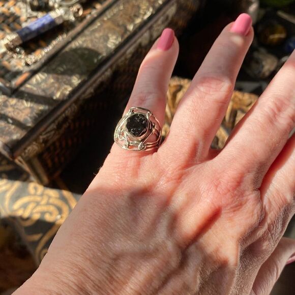 Russian Shungite Solid Sterling Silver Israeli Style Ring Size 7 - Picture 3 of 10